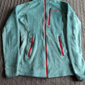 Patagonia R1 Light Blue Fleece Jacket with Red Accents